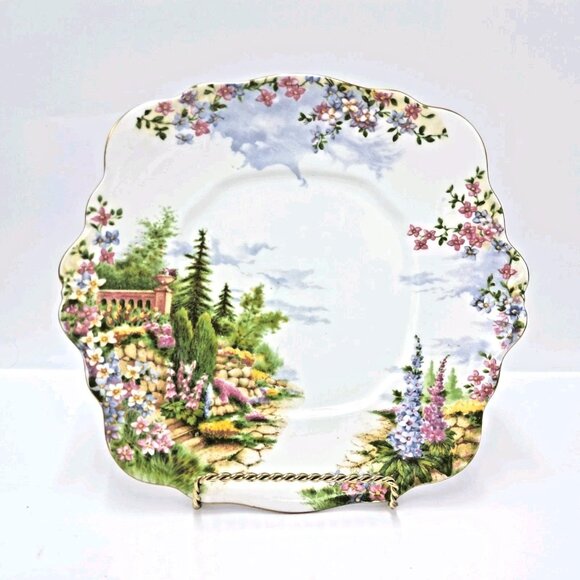 Royal Albert England Bone China Kentish Rockery Square Handle Cake Plate - Picture 1 of 8